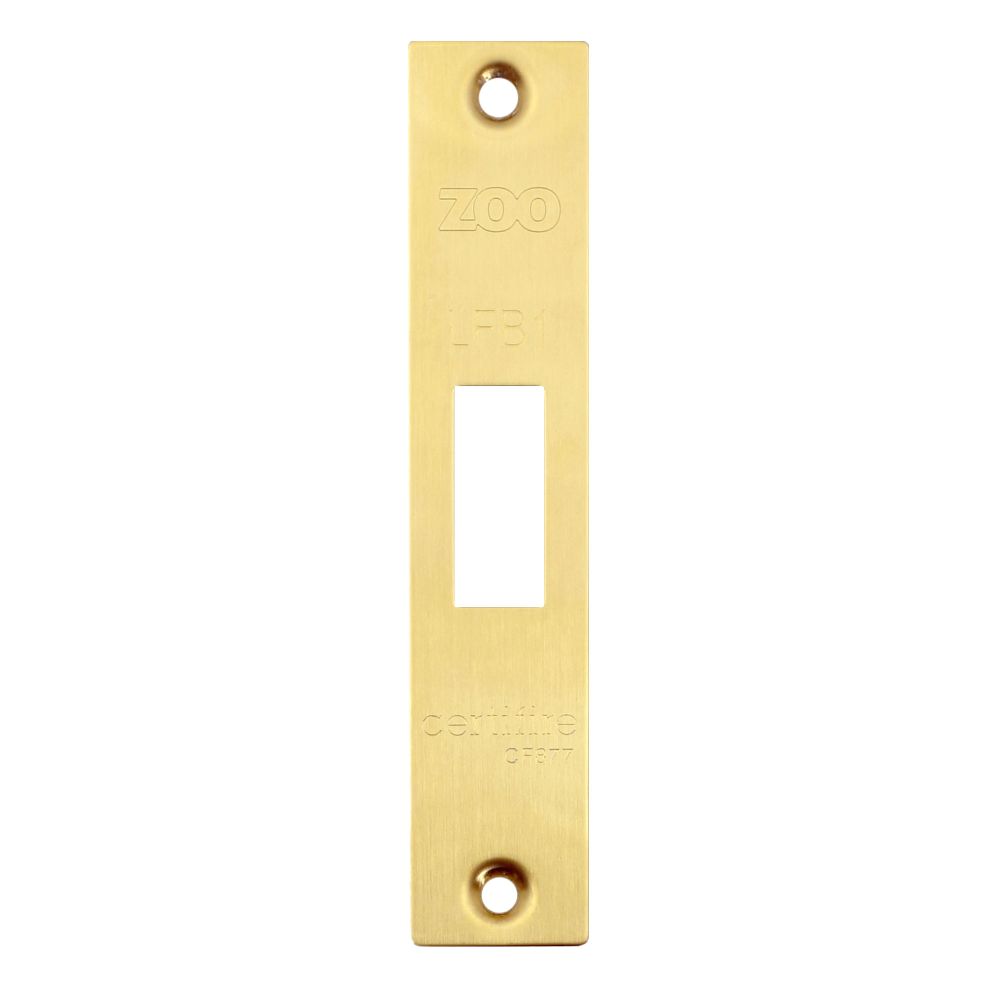 High quality image of the Zoo Hardware - Square Forend, Strike and Escutcheon Pack t/s ZFB01 Fire Brigade Lock, PVD Satin Brass Finish | Sku. zfbap01-s-pvdsb | available to order from Trade Door Handles.