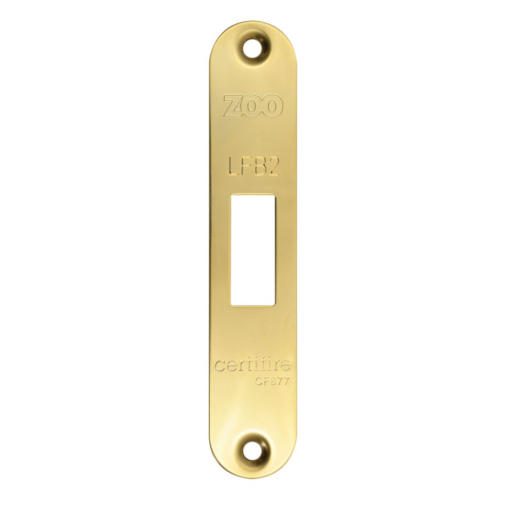 High quality image of the Zoo Hardware - Square Forend, Strike and Escutcheon Pack t/s ZFB02 Fire Brigade Lock, Radius, PVD Polished Brass Finish | Sku. zfbap02-r-pvdpb | available to order from Trade Door Handles.