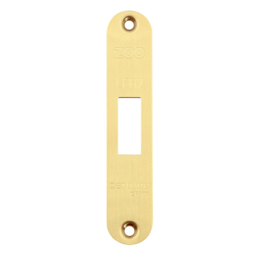 High quality image of the Zoo Hardware - Radius Forend, Strike and Escutcheon Pack t/s ZFB02 Fire Brigade Lock, PVD Satin Brass Finish | Sku. zfbap02-r-pvdsb | available to order from Trade Door Handles.