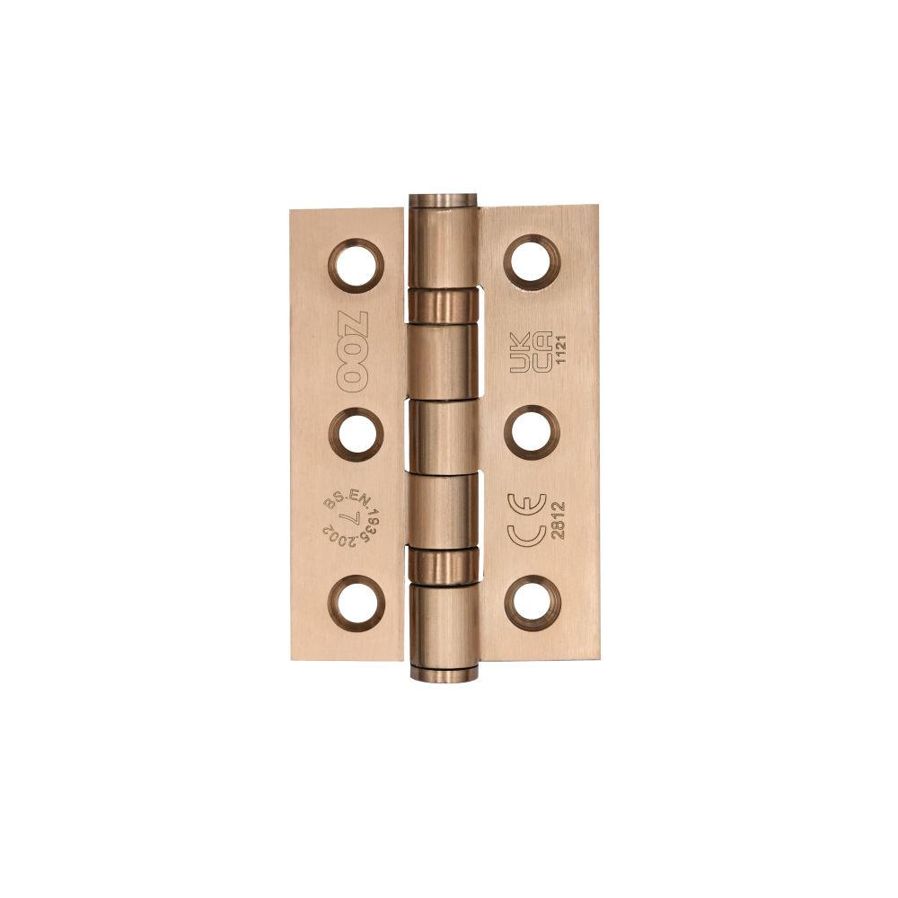 High quality image of the Zoo Hardware - Grade 7 - 76mm x 50mm x 2mm Hinge - Ball Bearing UKCA/CE Tuscan Rose Gold | Sku. zhss232-fd-trg | available to order from Trade Door Handles.