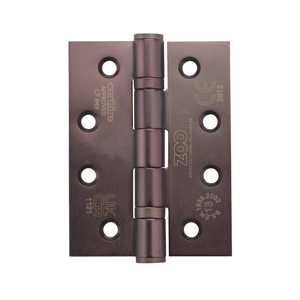 High quality image of the Zoo Hardware - Grade 13 Hinges - Ball Bearing 102mm x 76mm x 3mm Square Corner - PVD Etna Bronze-E Coated Coffee | Sku. zhss243-etb | available to order from Trade Door Handles.