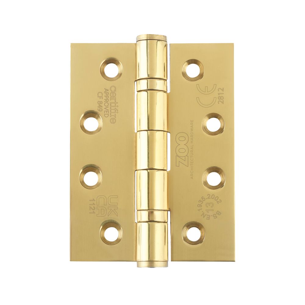 High quality image of the Zoo Hardware - Grade 13 Hinges - Ball Bearing 102mm x 76mm x 3mm Square Corner - PVD Brass | Sku. zhss243pvd | available to order from Trade Door Handles.