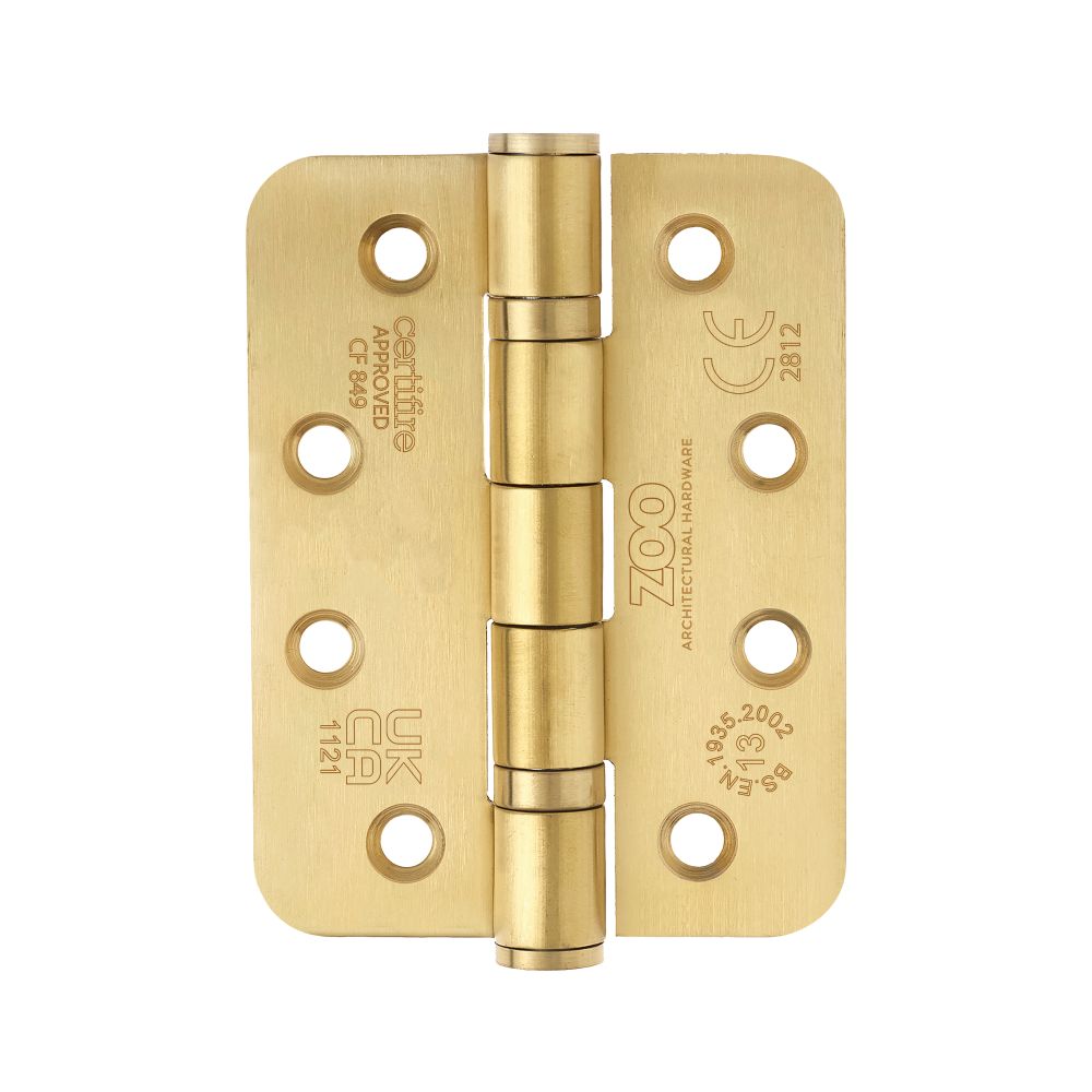 High quality image of the Zoo Hardware - Grade 13 Hinges - Ball Bearing 102mm x 76mm x 3mm Radius Corner - PVD Satin Brass | Sku. zhss243r-pvdsb | available to order from Trade Door Handles.