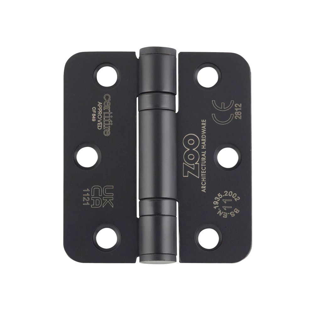 High quality image of the Zoo Hardware - Grade 11 Bearing Hinges - 76mm x 67mm x 2.5mm Radius Corner - Matt Black | Sku. zhss7667r-mb | available to order from Trade Door Handles.