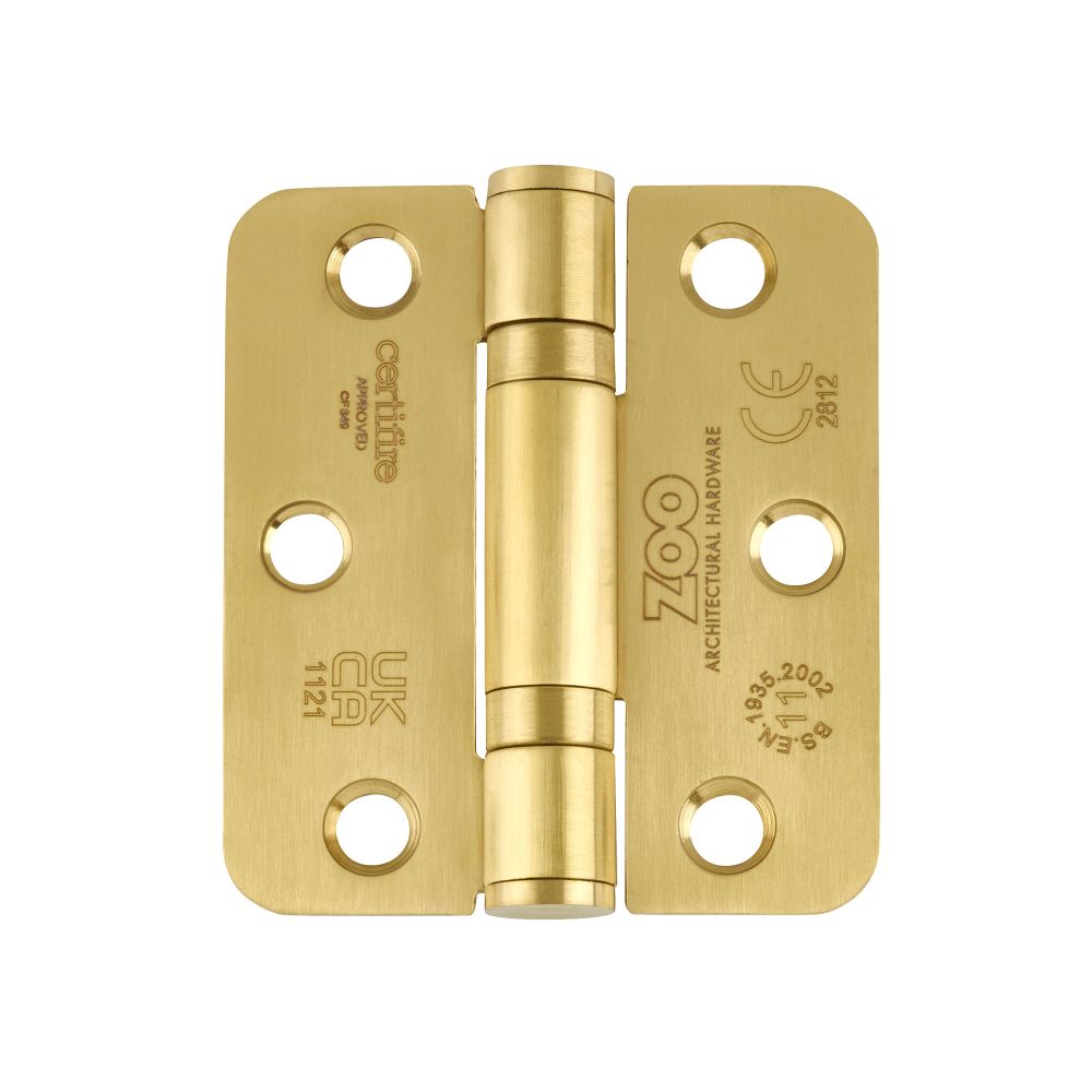 High quality image of the Zoo Hardware - Grade 11 Bearing Hinges - 76mm x 67mm x 2.5mm Radius Corner - PVD Satin Brass | Sku. zhss7667r-pvdsb | available to order from Trade Door Handles.