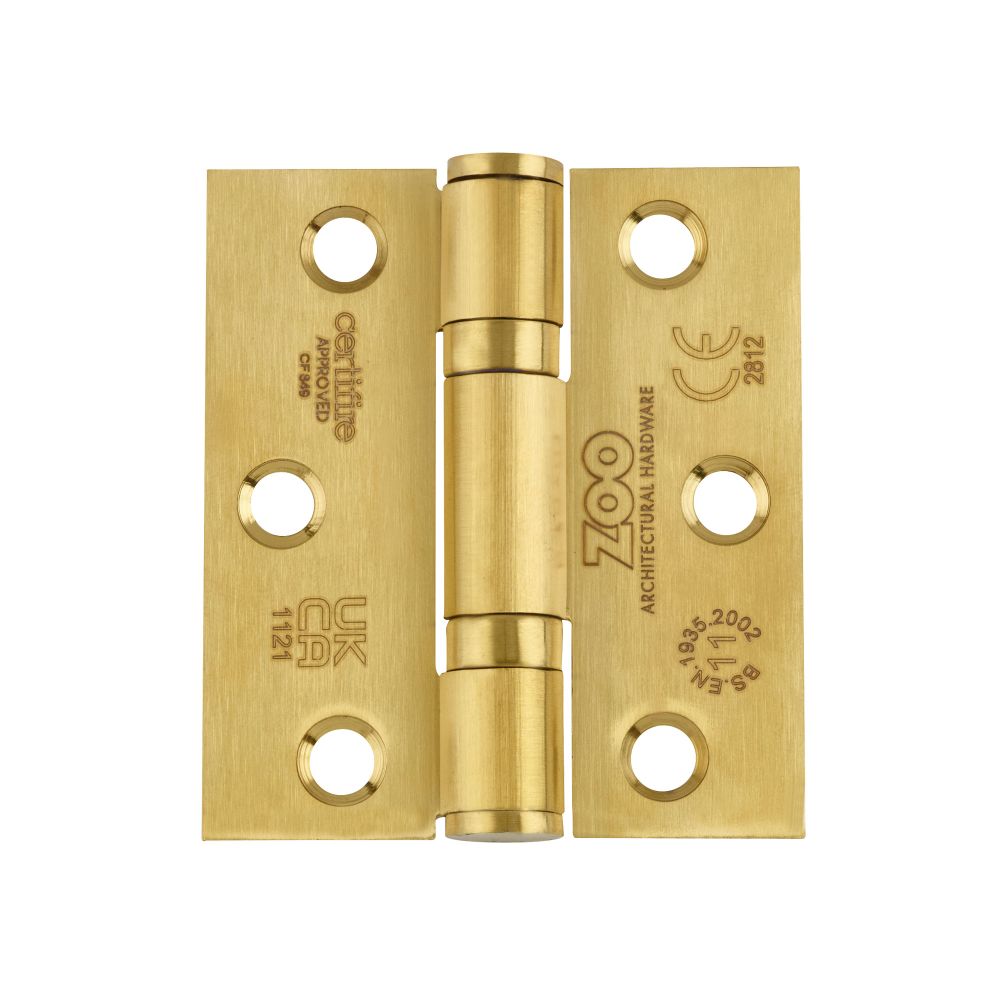 High quality image of the Zoo Hardware - Grade 11 Bearing Hinges - 76mm x 67mm x 2.5mm Square Corner -PVD Satin Brass | Sku. zhss7667s-pvdsb | available to order from Trade Door Handles.