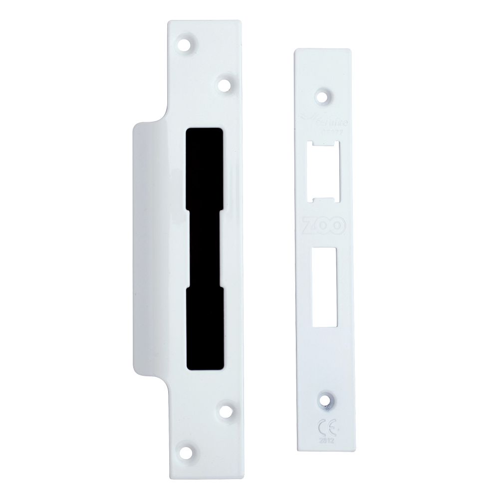 High quality image of the Zoo Hardware - Spare Sq.Acc Pk for UK Sashlock - Contains Forend, Strike & Screws - Powder Coated White | Sku. zlap10-pcw | available to order from Trade Door Handles.