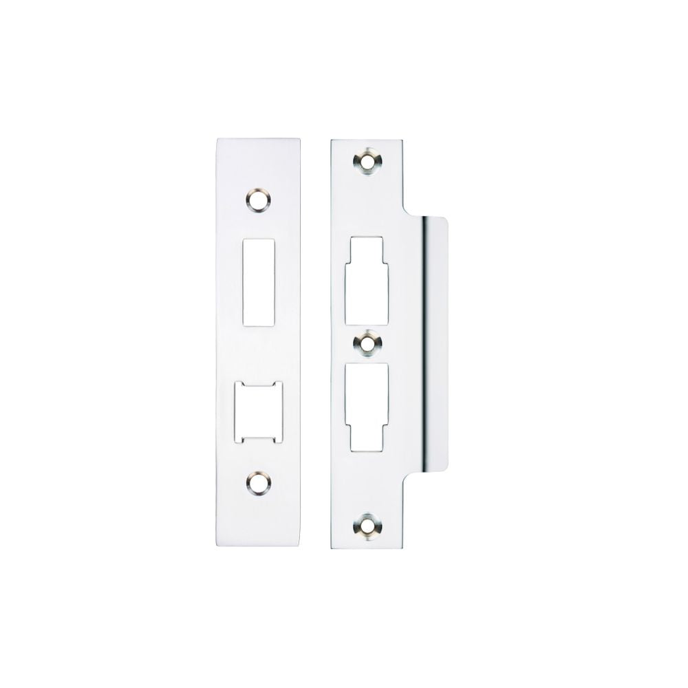 High quality image of the Zoo Hardware - Spare Acc Pk for UK Horizontal 3L Locks - *BLANK* - Contains Forend, Strike and Fixing Screws (Lock Version) - Polished Chrome | Sku. zlap16bcp | available to order from Trade Door Handles.