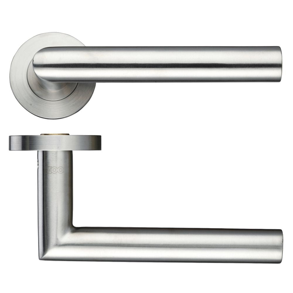 High quality image of the Zoo Hardware - 19mm Mitred Lever - Screw On Rose - Stain Stainless Steel | Sku. zps010ss | available to order from Trade Door Handles.