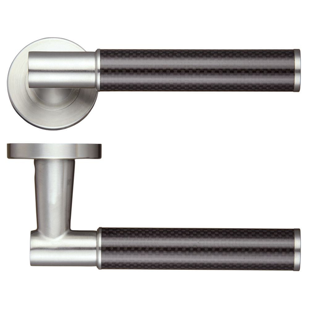 High quality image of the Zoo Hardware - Eros Lever - Screw On Rose - 140mm x 65mm - Carbon Fibre - Stain Stainless Steel | Sku. zps130ss | available to order from Trade Door Handles.