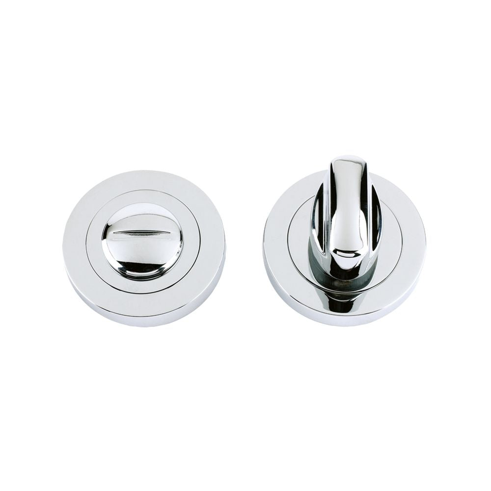 High quality image of the STANZA - Turn and Release complete with Escutcheons and 5mm spindle 50mm dia - Polished Chrome | Sku. zpz004cp | available to order from Trade Door Handles.
