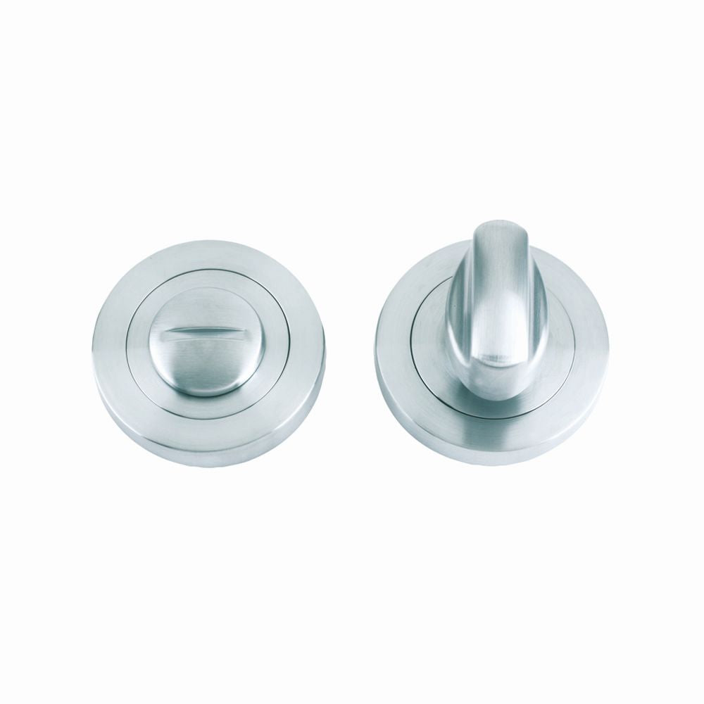 High quality image of the STANZA - Turn and Release complete with Escutcheons and 5mm spindle 50mm dia - Satin Nickel | Sku. zpz004sn | available to order from Trade Door Handles.