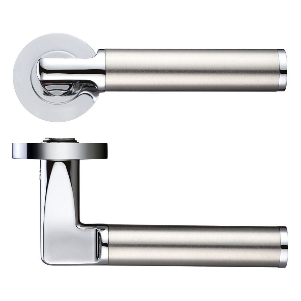 High quality image of the STANZA - Milan Lever - Screw On Rose - Dual - Polished Stainless Steel | Sku. zpz030cpss | available to order from Trade Door Handles.