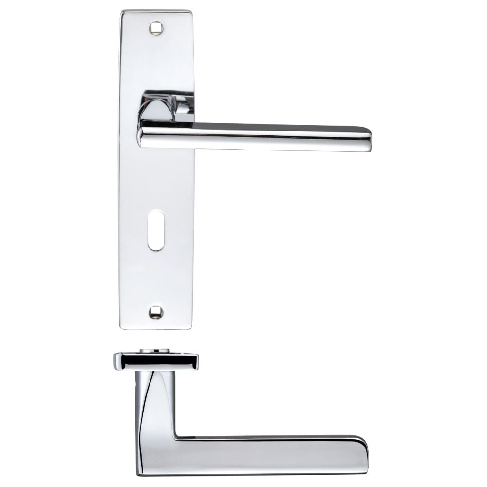 High quality image of the STANZA - Venice Lever Lock (57mm c/c) On Backplate - 180x43mm - Polished Chrome | Sku. zpz071cp | available to order from Trade Door Handles.