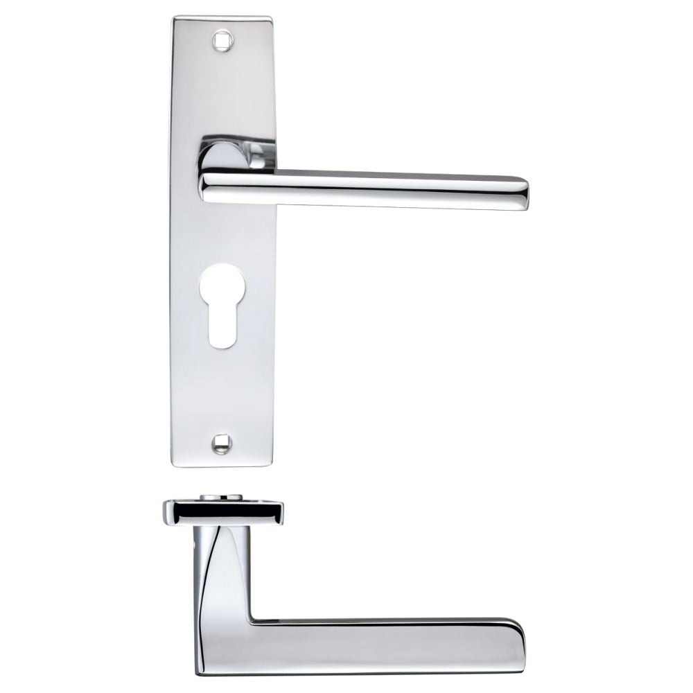 High quality image of the STANZA - Venice Lever Euro Lock (47.5mm c/c) On Backplate - 180x43mm - Polished Chrome | Sku. zpz071epcp | available to order from Trade Door Handles.