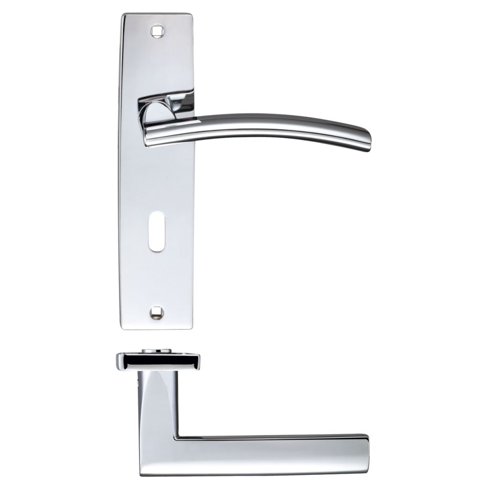 High quality image of the STANZA - Amalfi Lever Lock (57mm c/c) On Backplate - 180x43mm - Polished Chrome | Sku. zpz081cp | available to order from Trade Door Handles.