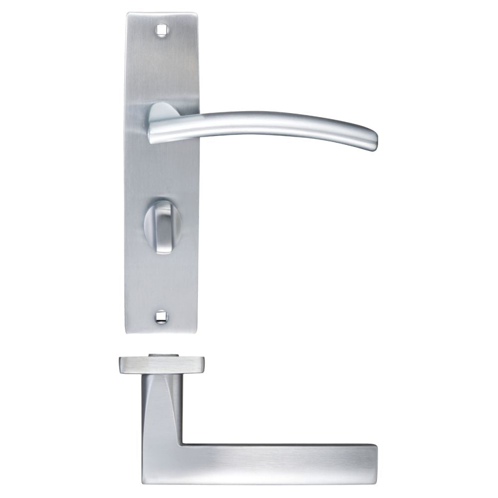 High quality image of the STANZA - Amalfi Lever Bathroom (57mm c/c) On Backplate - 180x43mm - Satin Chrome | Sku. zpz083sc | available to order from Trade Door Handles.