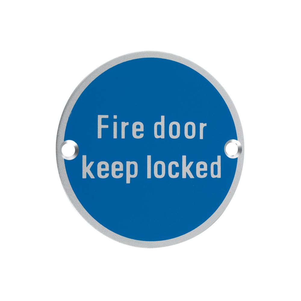 High quality image of the Zoo Hardware - Signage - Fire Door Keep Locked - Satin Aluminium | Sku. zsa10sa | available to order from Trade Door Handles.