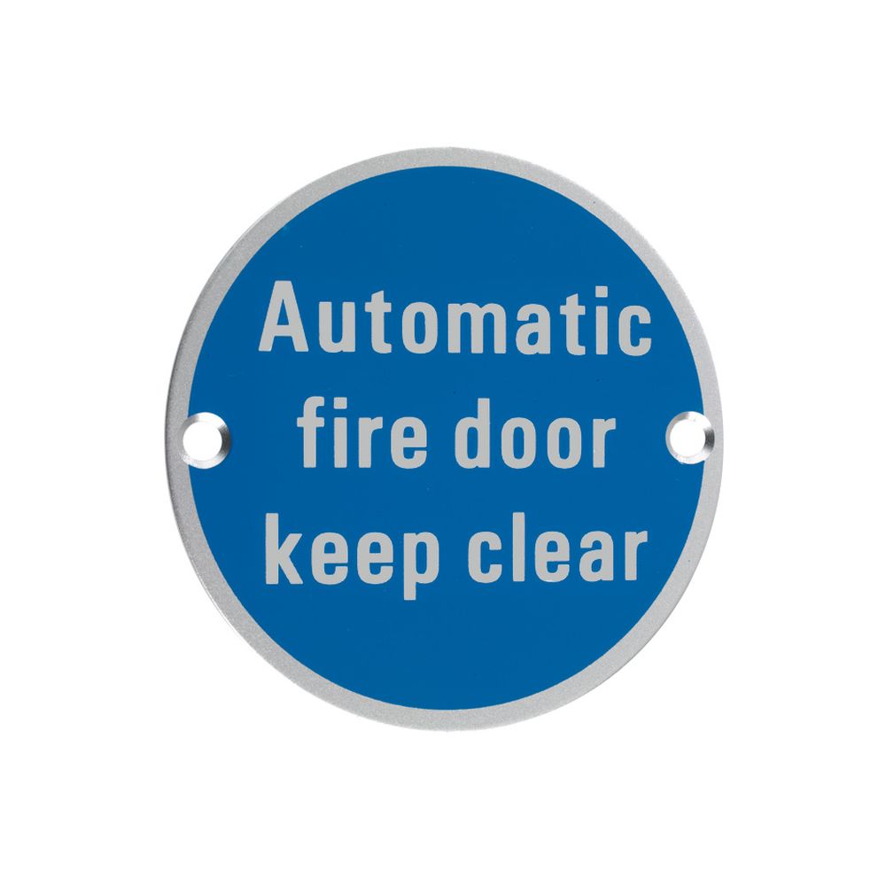 High quality image of the Zoo Hardware - Signage - Automatic Fire Door Keep Clear - Satin Aluminium | Sku. zsa12sa | available to order from Trade Door Handles.