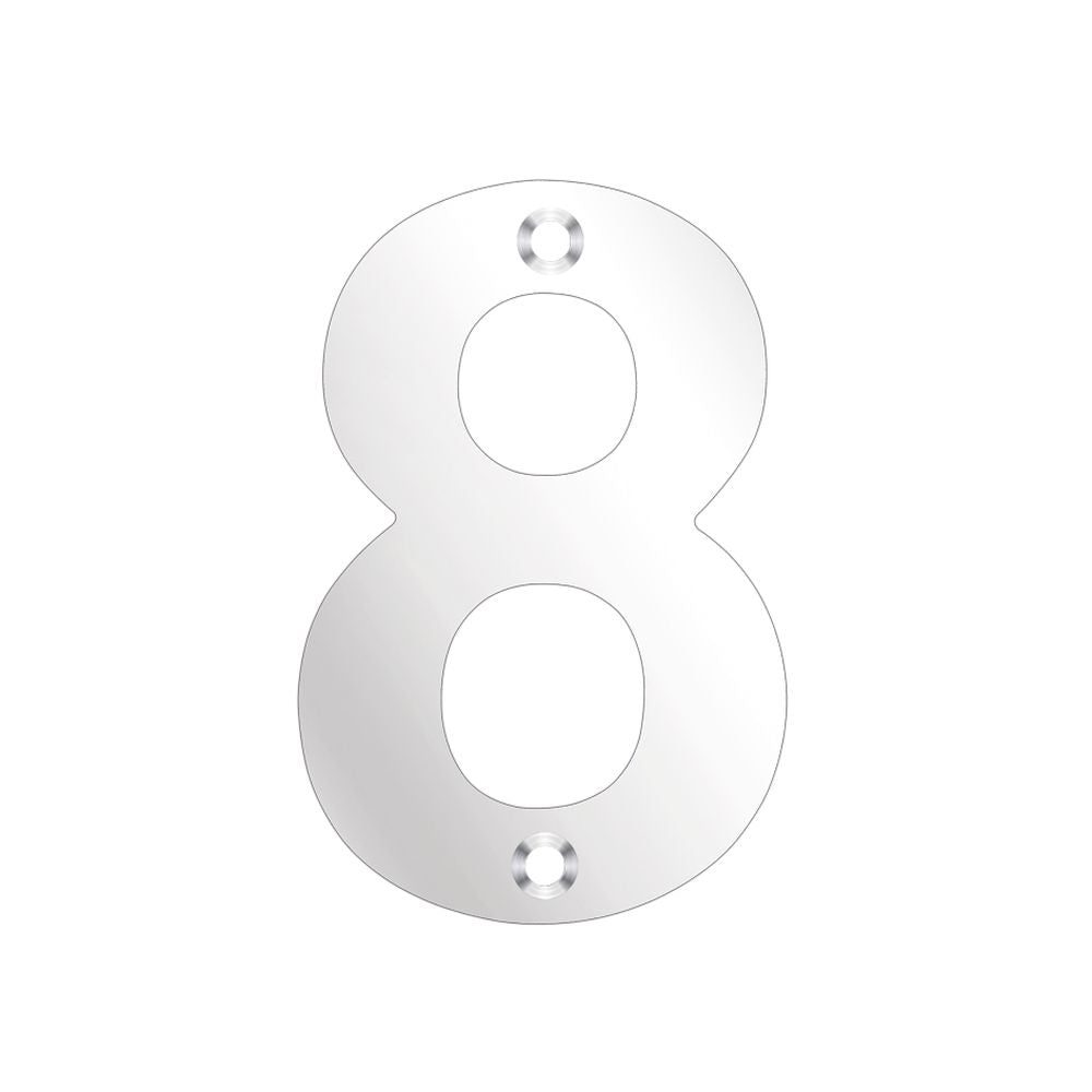 High quality image of the Zoo Hardware - Numerals - No 8 - 75mm - Polished Stainless Steel | Sku. zsn08aps | available to order from Trade Door Handles.