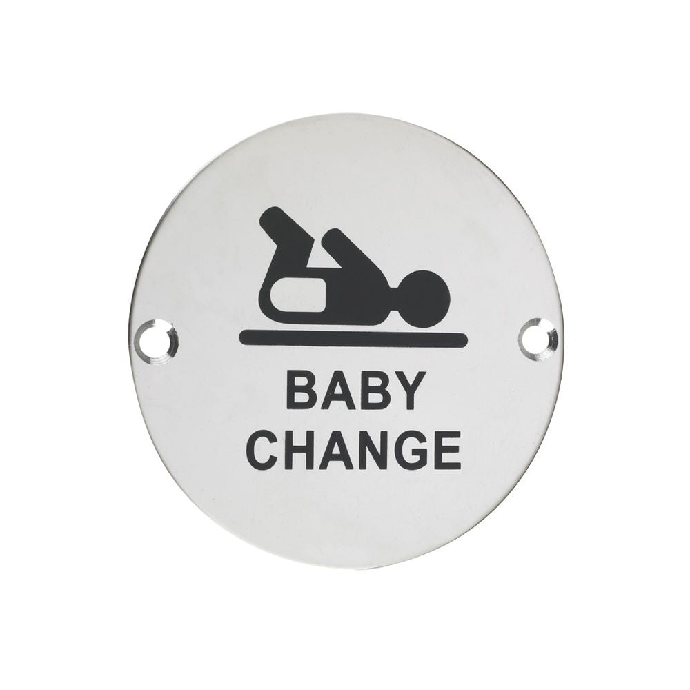 High quality image of the Zoo Hardware - Signage - Baby Change - 76mm dia - Polished Stainless Steel | Sku. zss08ps | available to order from Trade Door Handles.