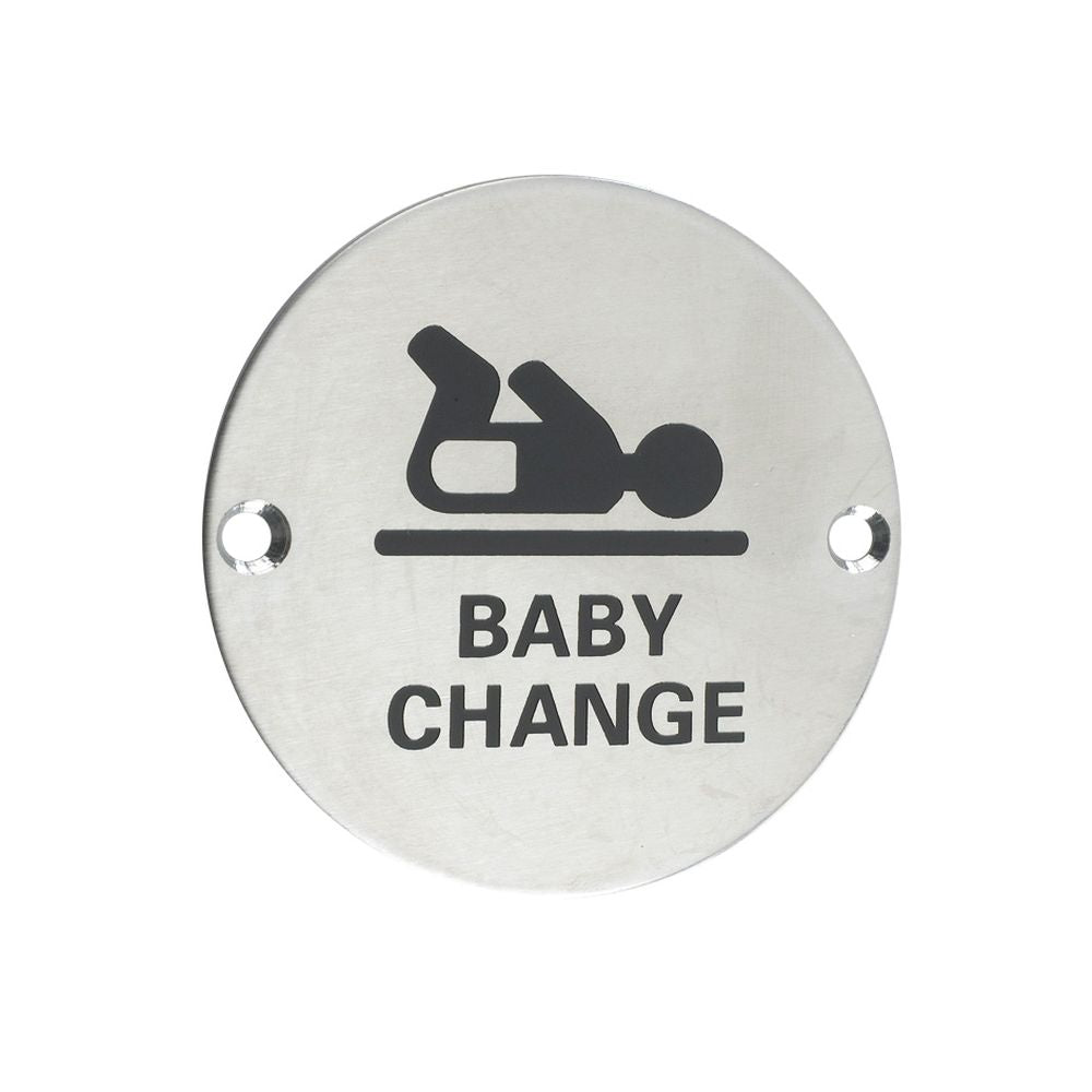 High quality image of the Zoo Hardware - Signage - Baby Change - 76mm dia - Stain Stainless Steel | Sku. zss08ss | available to order from Trade Door Handles.