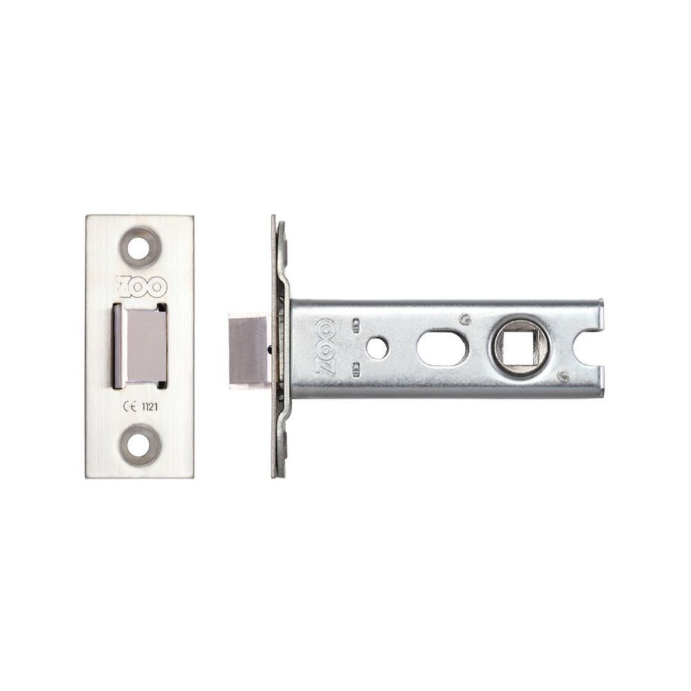 High quality image of the Zoo Hardware - Tubular Latch (Knobs) - Architectural 45* Travel 76mm C/W forend - Heavy Duty - Satin Stainless Steel | Sku. ztlka76hd | available to order from Trade Door Handles.