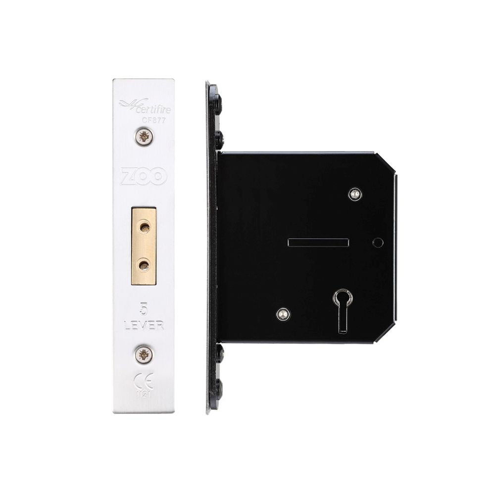 High quality image of the Zoo Hardware - 5 Lever Dead Lock - 76mm C/W Forend and Strike - Stain Stainless Steel | Sku. zukd576ss | available to order from Trade Door Handles.