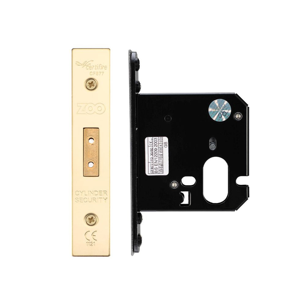 High quality image of the Zoo Hardware - Oval Profile Dead Lock - 76mm C/W Forend and Strike - PVD Brass | Sku. zukd76oppvd | available to order from Trade Door Handles.