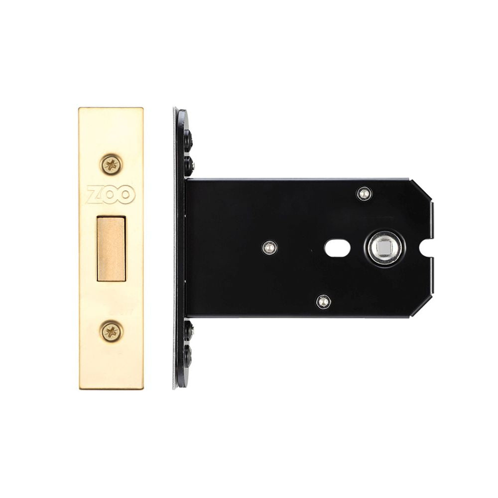 High quality image of the Zoo Hardware - Flat Dead lock - 102mm C/W Forend and Strike - PVD Brass | Sku. zukfd102pvd | available to order from Trade Door Handles.