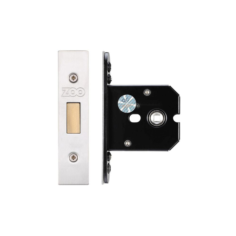 High quality image of the Zoo Hardware - Flat Dead lock - 64mm C/W Forend and Strike - Stain Stainless Steel | Sku. zukfd64ss | available to order from Trade Door Handles.
