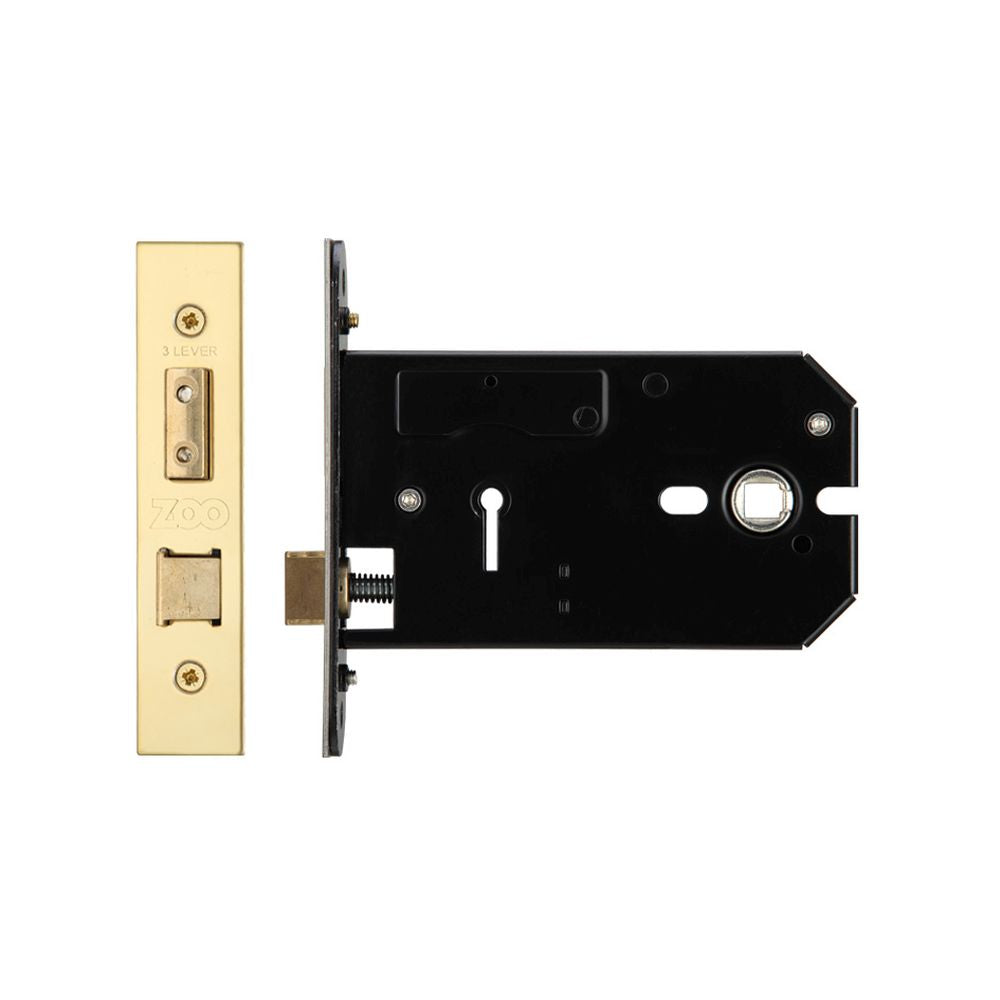 High quality image of the Zoo Hardware - 3 Lever Horizontal Lock - 127mm - PVD Brass | Sku. zukh3127pvd | available to order from Trade Door Handles.