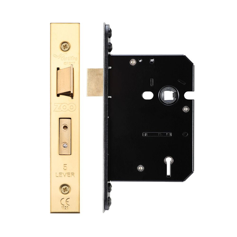 High quality image of the Zoo Hardware - 5 Lever Sash Lock - 76mm C/W Forend and Strike - PVD Brass | Sku. zuks576pvd | available to order from Trade Door Handles.