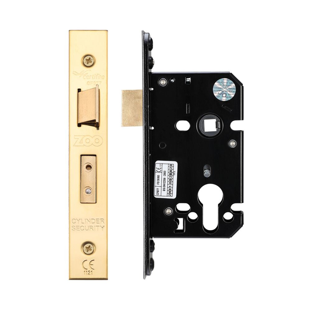 High quality image of the Zoo Hardware - Euro Profile Sash Lock - 64mm C/W Forend and Strike - PVD Brass | Sku. zuks64eppvd | available to order from Trade Door Handles.
