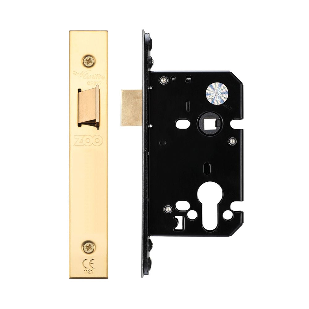 High quality image of the Zoo Hardware - Upright Latch - 64mm C/W Forend and Strike - PVD Brass | Sku. zuku64pvd | available to order from Trade Door Handles.
