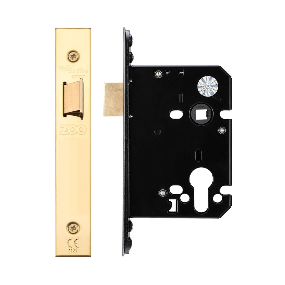 High quality image of the Zoo Hardware - Upright Latch - 76mm C/W Forend and Strike - PVD Brass | Sku. zuku76pvd | available to order from Trade Door Handles.