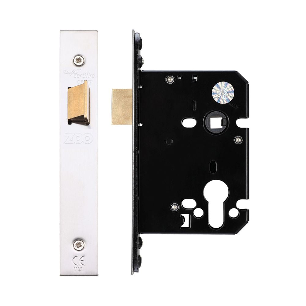 High quality image of the Zoo Hardware - Upright Latch - 76mm C/W Forend and Strike - Stain Stainless Steel | Sku. zuku76ss | available to order from Trade Door Handles.