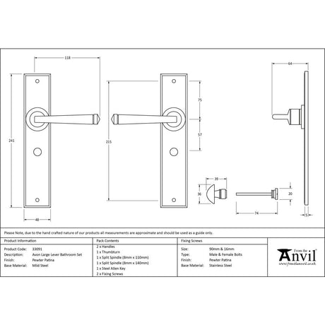 This is an image showing From The Anvil - Pewter Large Avon Lever Bathroom Set available from trade door handles, quick delivery and discounted prices