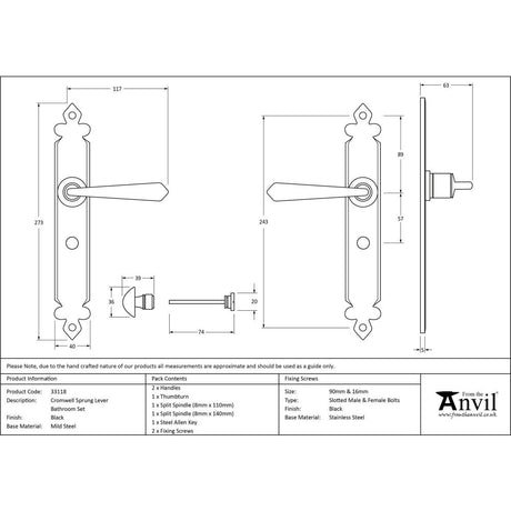 This is an image showing From The Anvil - Black Cromwell Lever Bathroom Set available from trade door handles, quick delivery and discounted prices