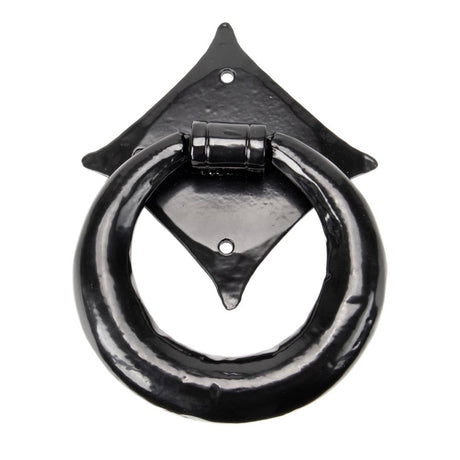 This is an image showing From The Anvil - Black Ring Door Knocker available from trade door handles, quick delivery and discounted prices