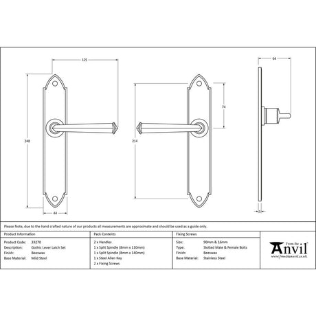 This is an image showing From The Anvil - Beeswax Gothic Lever Latch Set available from trade door handles, quick delivery and discounted prices