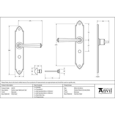 This is an image showing From The Anvil - Beeswax Gothic Lever Bathroom Set available from trade door handles, quick delivery and discounted prices