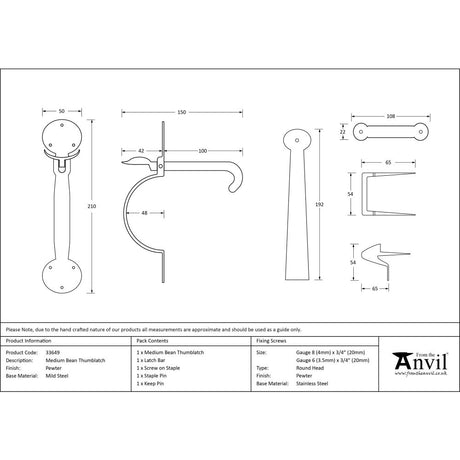 This is an image showing From The Anvil - Pewter Medium Bean Thumblatch available from trade door handles, quick delivery and discounted prices