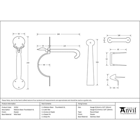 This is an image showing From The Anvil - Pewter XL Medium Bean Thumblatch available from trade door handles, quick delivery and discounted prices