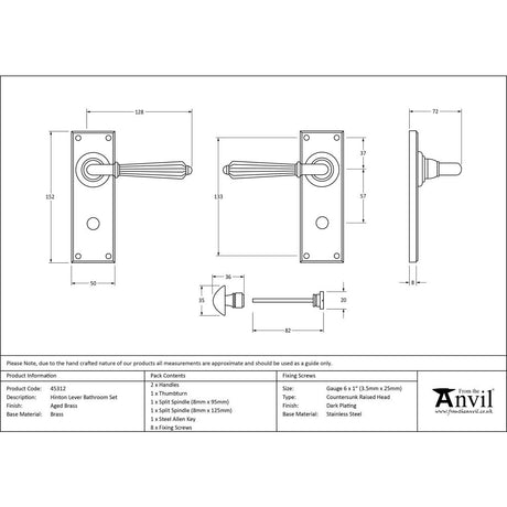 This is an image showing From The Anvil - Aged Brass Hinton Lever Bathroom Set available from trade door handles, quick delivery and discounted prices