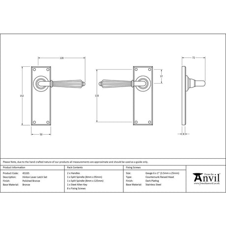 This is an image showing From The Anvil - Polished Bronze Hinton Lever Latch Set available from trade door handles, quick delivery and discounted prices