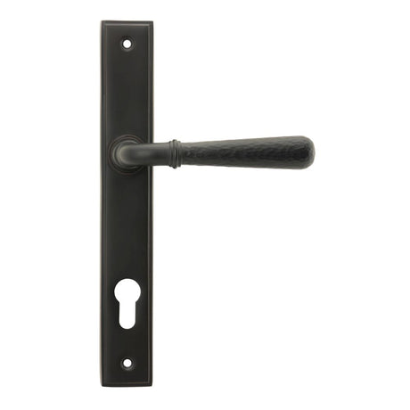This is an image showing From The Anvil - Aged Bronze Hammered Newbury Slimline Espag. Lock Set available from trade door handles, quick delivery and discounted prices