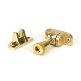 This is an image showing From The Anvil - Polished Brass Brompton Brighton Fastener (Radiused) available from trade door handles, quick delivery and discounted prices