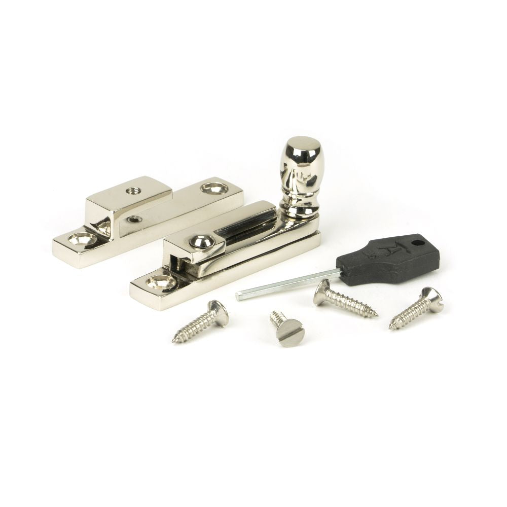 This is an image showing From The Anvil - Polished Nickel Mushroom Quadrant Fastener - Narrow available from trade door handles, quick delivery and discounted prices