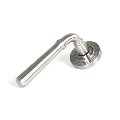 This is an image showing From The Anvil - Satin Marine SS (316) Newbury Lever on Rose Set (Beehive) available from trade door handles, quick delivery and discounted prices